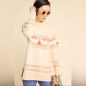 Anthropologie Pink Llama Sweater With Pom-Poms, XS